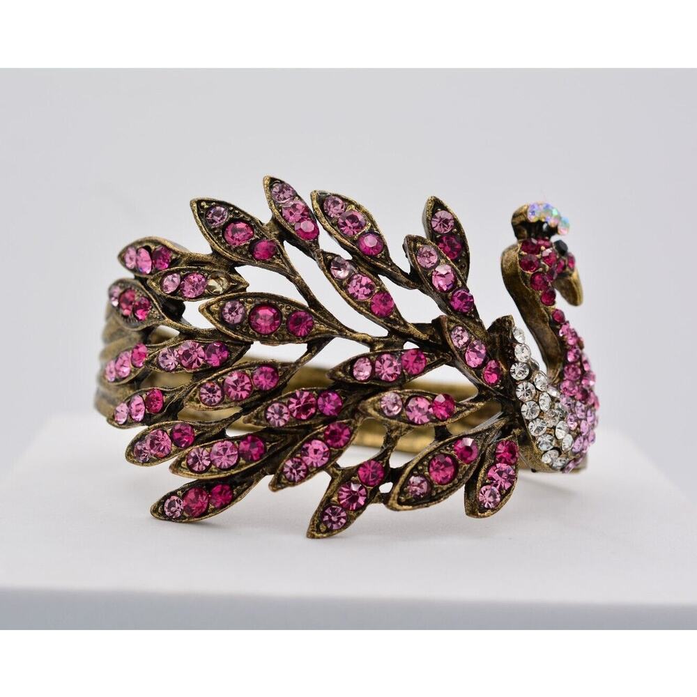 Statement Peacock Bangle Bracelet Rhinestone Crys… - image 1